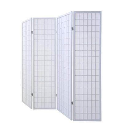 4 fach Holz Paravent Raumteiler Shoji weiss - Palo24