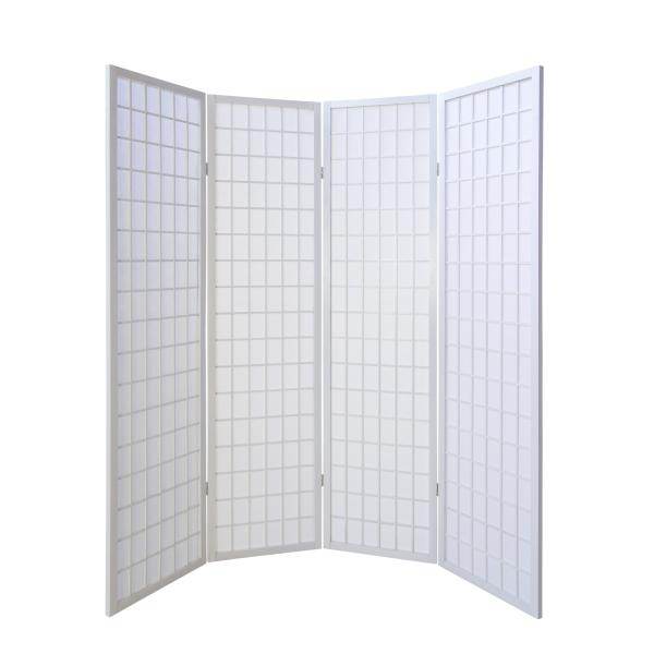 4 fach Holz Paravent Raumteiler Shoji weiss - Palo24