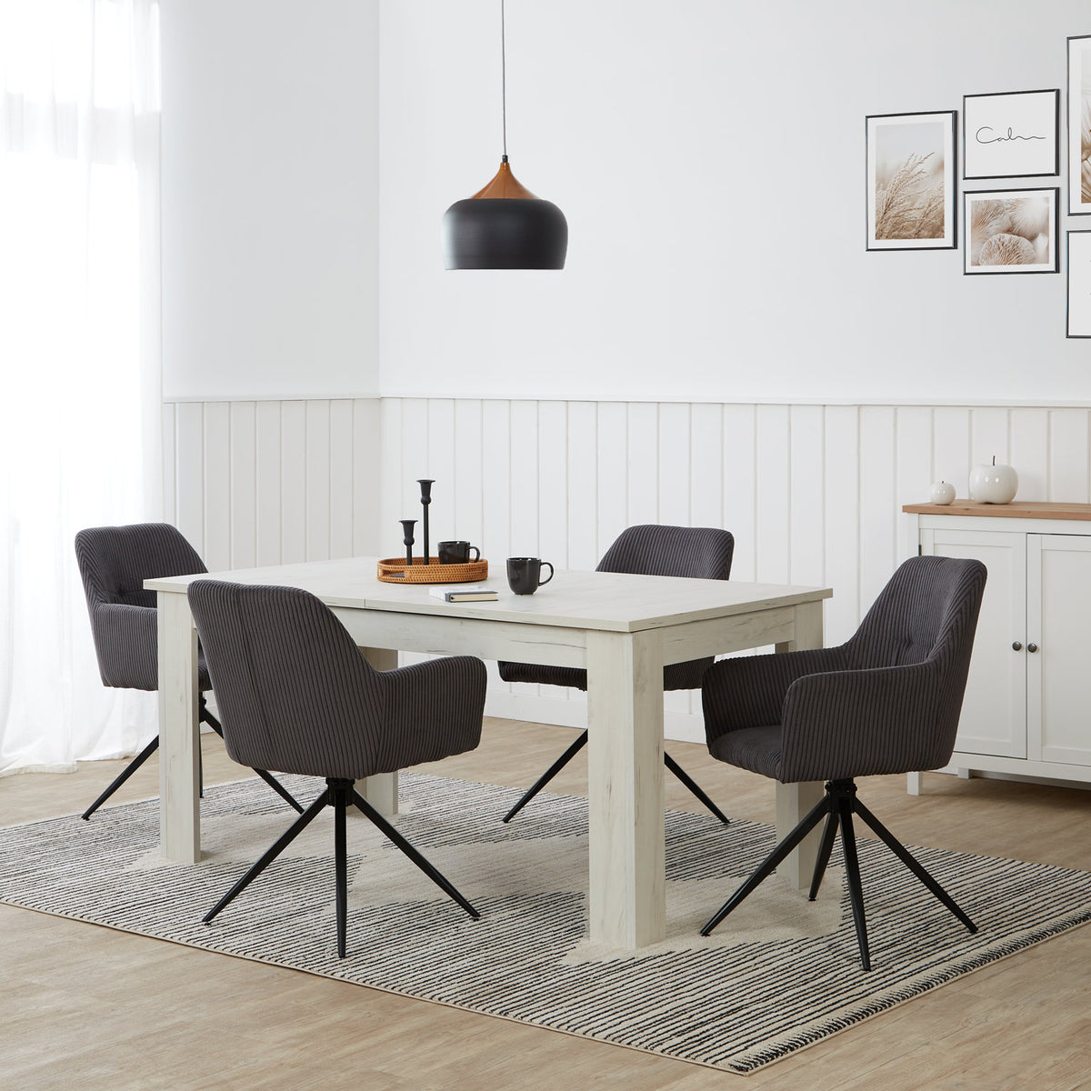Polsterstuhl Cord Grau | einzeln | drehbar | mit Armlehnen | Küche Esszimmer Büro