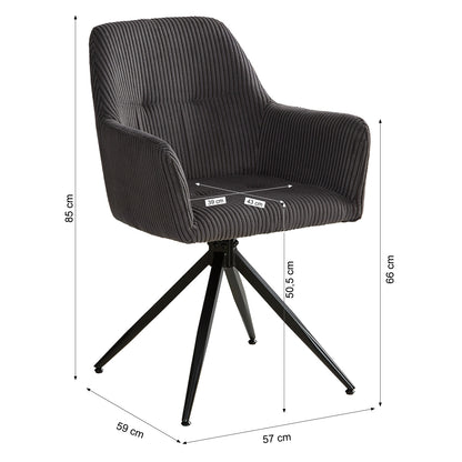 Polsterstuhl Cord Grau | einzeln | drehbar | mit Armlehnen | Küche Esszimmer Büro