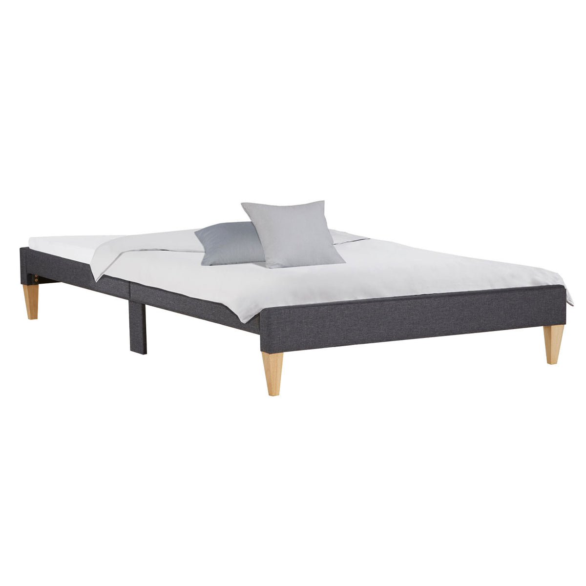 Polsterbett 90x200 cm Grau | Futonbett | mit Lattenrost | mit Matratze | Stoffbett