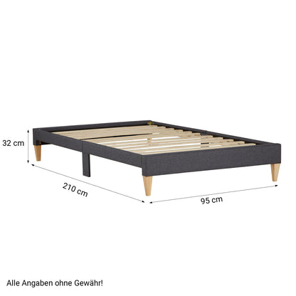 Polsterbett 90x200 cm Grau | Futonbett | mit Lattenrost | mit Matratze | Stoffbett