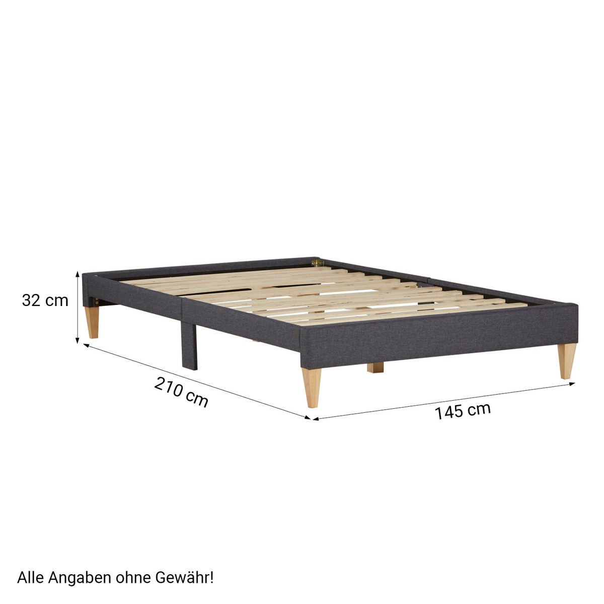 Polsterbett 140x200 cm Grau | Futonbett | mit Lattenrost | mit Matratze | Doppelbett Stoffbett