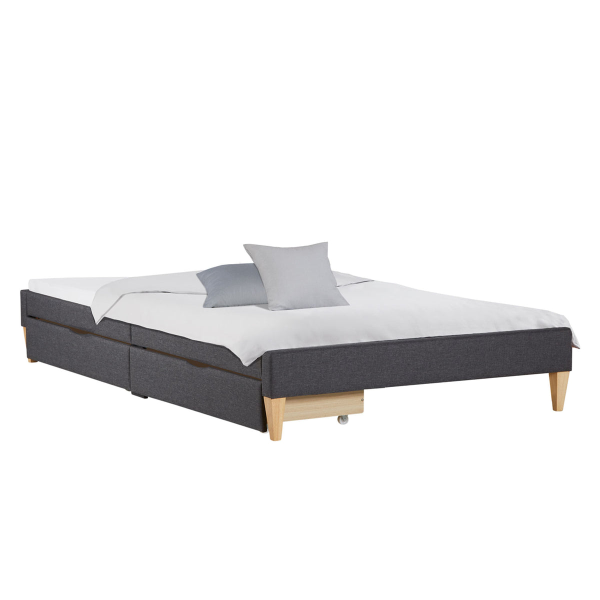 Polsterbett 140x200 cm Grau | Futonbett | mit Lattenrost | mit Matratze | mit 2 Bettkästen