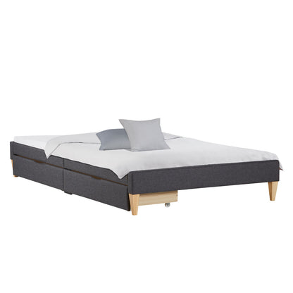 Polsterbett 140x200 cm Grau | Futonbett | mit Lattenrost | mit Matratze | mit 2 Bettkästen