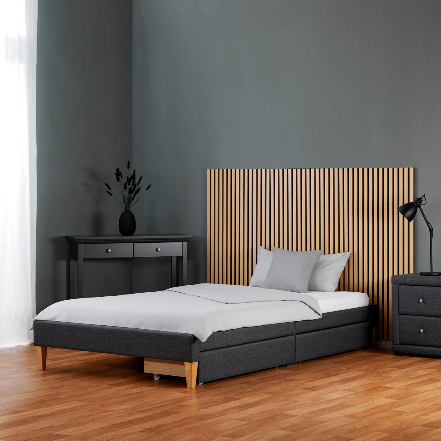 Polsterbett 140x200 cm Grau | Futonbett | mit Lattenrost | mit Matratze | mit 2 Bettkästen