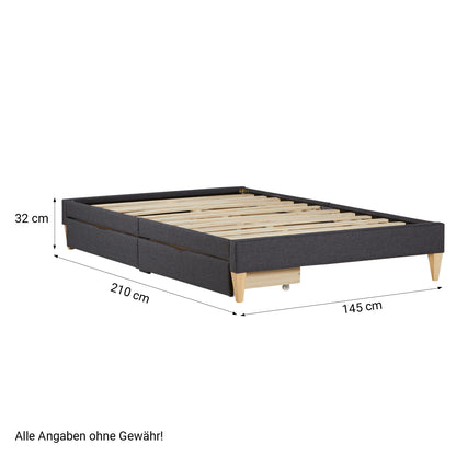 Polsterbett 140x200 cm Grau | Futonbett | mit Lattenrost | mit Matratze | mit 2 Bettkästen