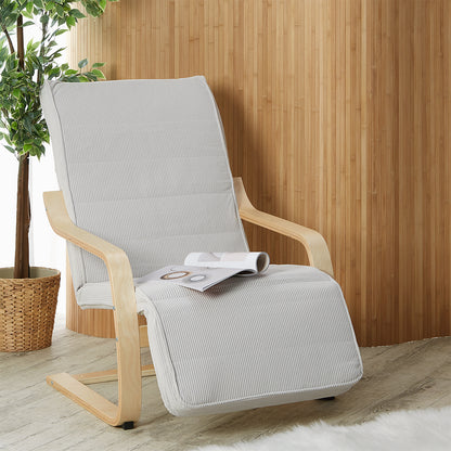 Relaxsessel Cord Grau | mit Fußstütze | Holz Natur | Schwingsessel Schaukelstuhl