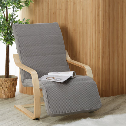 Relaxsessel Cord Dunkelgrau | mit Fußstütze | Holz Natur | Schwingsessel Schaukelstuhl