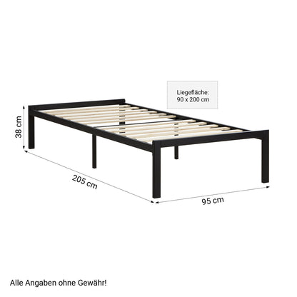 Metallbett 90x200 cm Schwarz Einzelbett Futonbett Bett Bettgestell Lattenrost