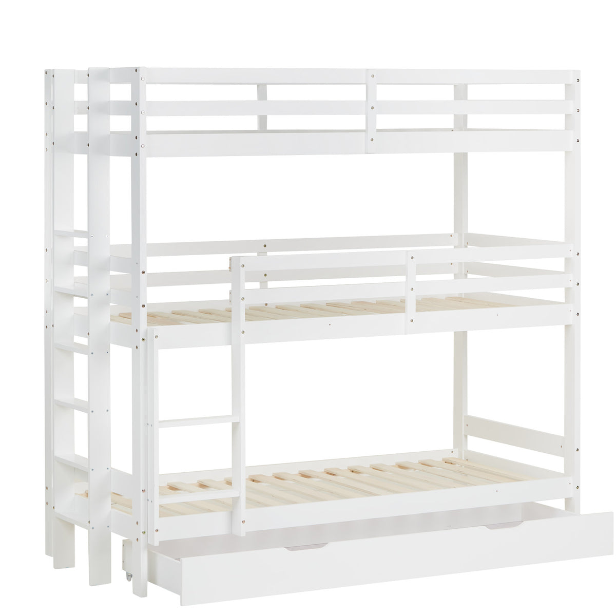 Etagenbett mit Matratzen 90x200 cm mit Bettkasten Dreifachbett Weiss