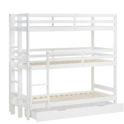 Etagenbett mit Matratzen 90x200 cm mit Bettkasten Dreifachbett Weiss