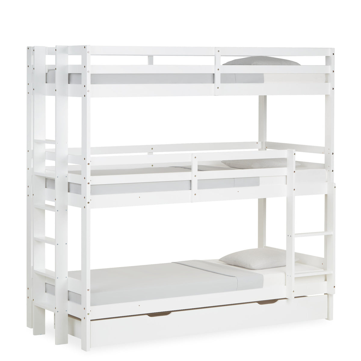 Etagenbett mit Matratzen 90x200 cm mit Bettkasten Dreifachbett Weiss