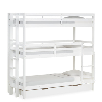 Etagenbett mit Matratzen 90x200 cm mit Bettkasten Dreifachbett Weiss