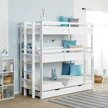 Etagenbett mit Matratzen 90x200 cm mit Bettkasten Dreifachbett Weiss