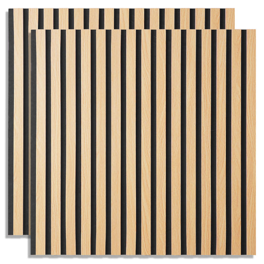2er-Set Akustikpaneele Wandpaneele 60 x 60 cm Natur Eiche Holz 3D Leisten - Palo24