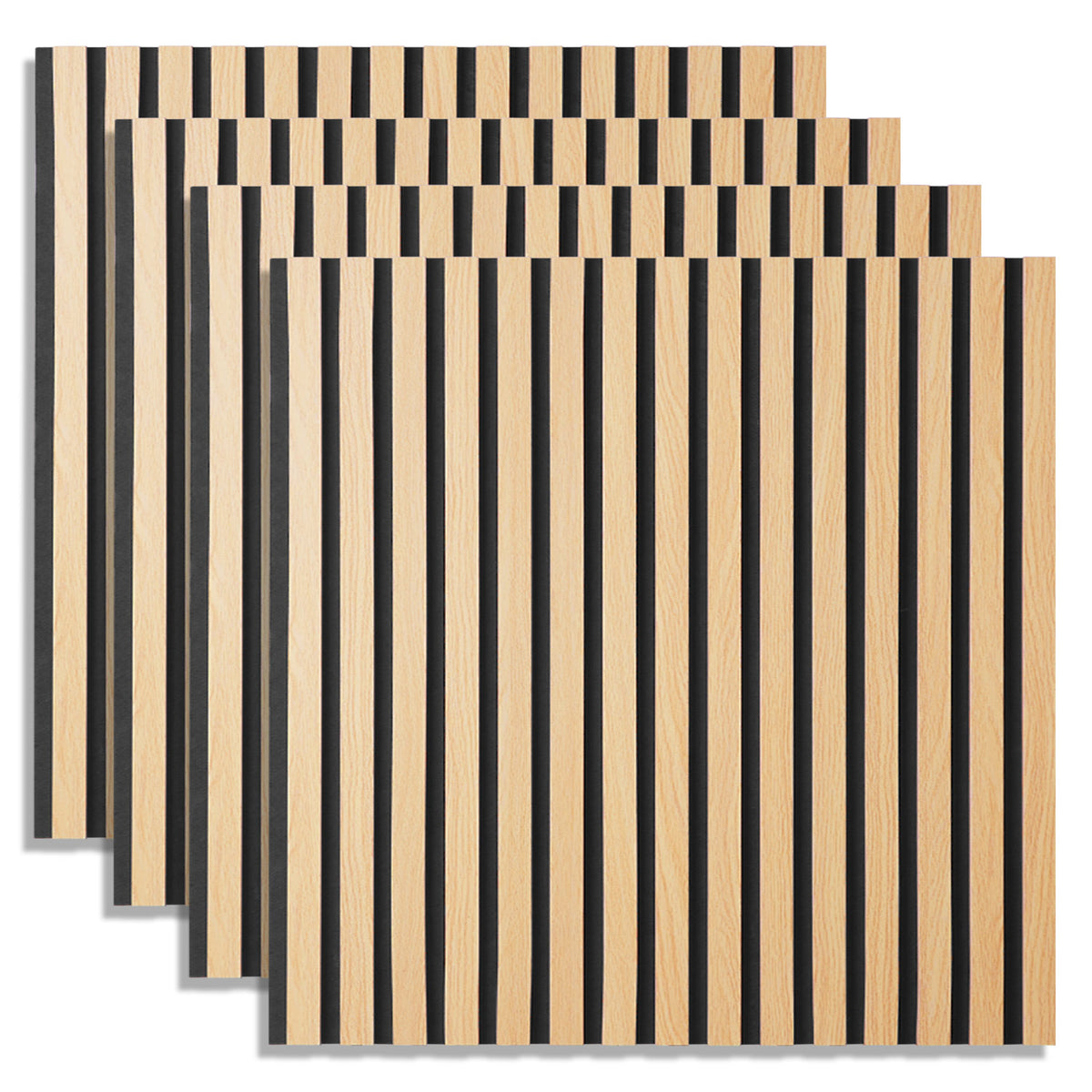4er-Set Akustikpaneele Wandpaneele 60 x 60 cm Natur Eiche Holz 3D Leisten - Palo24