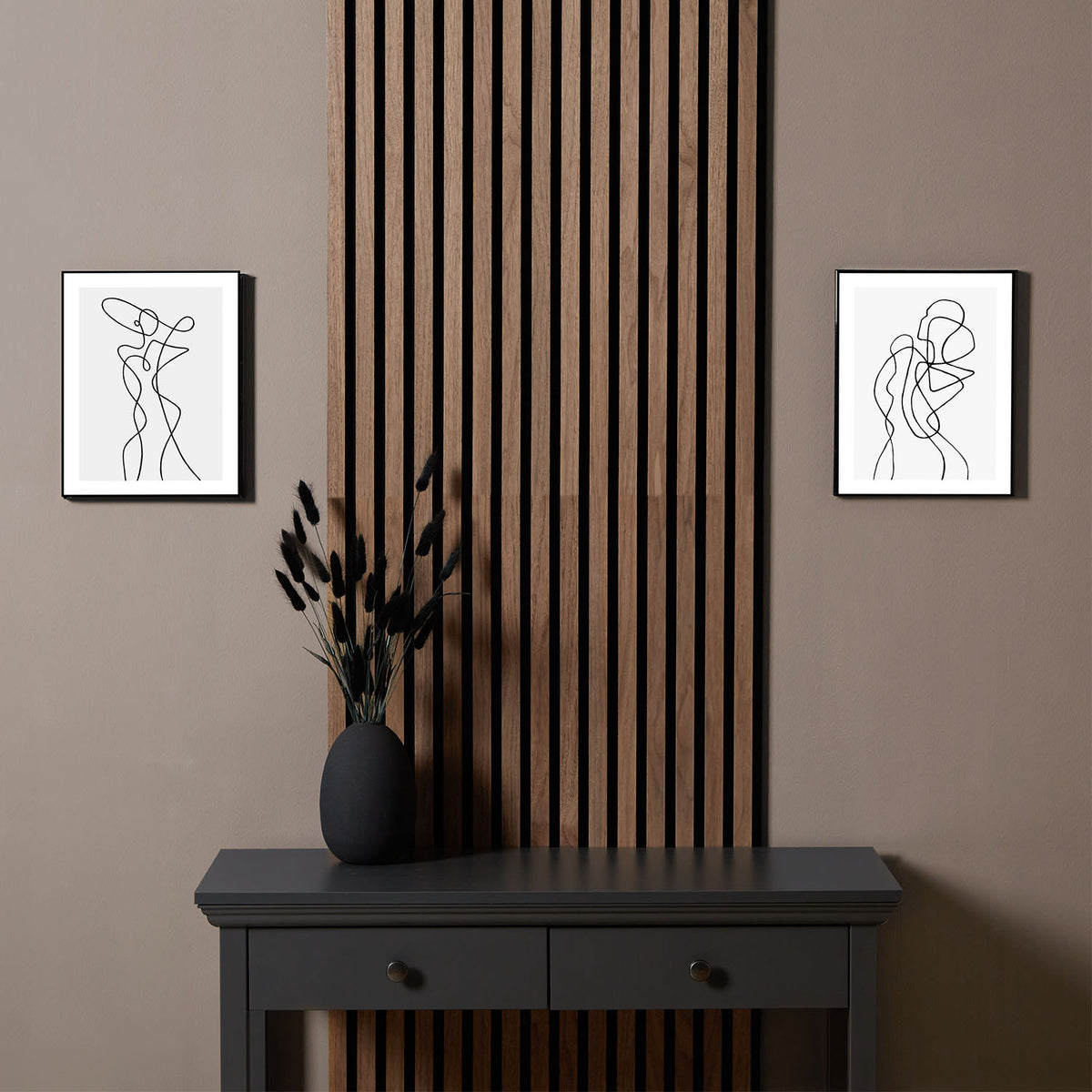 4er-Set | Akustikpaneele Wandpaneele 60 x 60 cm Braun Walnuss | Holz | 3D Leisten - Palo24