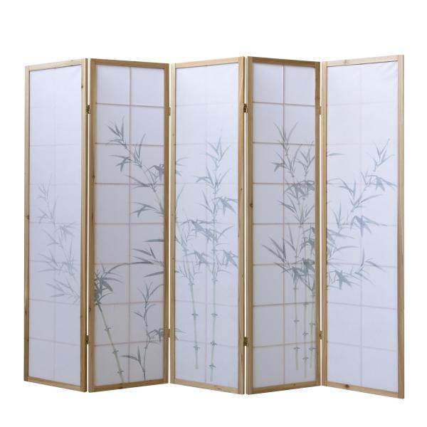 5 fach Holz Paravent Raumteiler 8236 natur Bambusmuster - Palo24