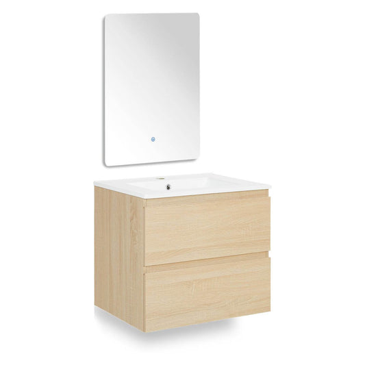 Badmöbel Set 3 tlg. Waschtisch 60 cm Holz Eiche - Palo24