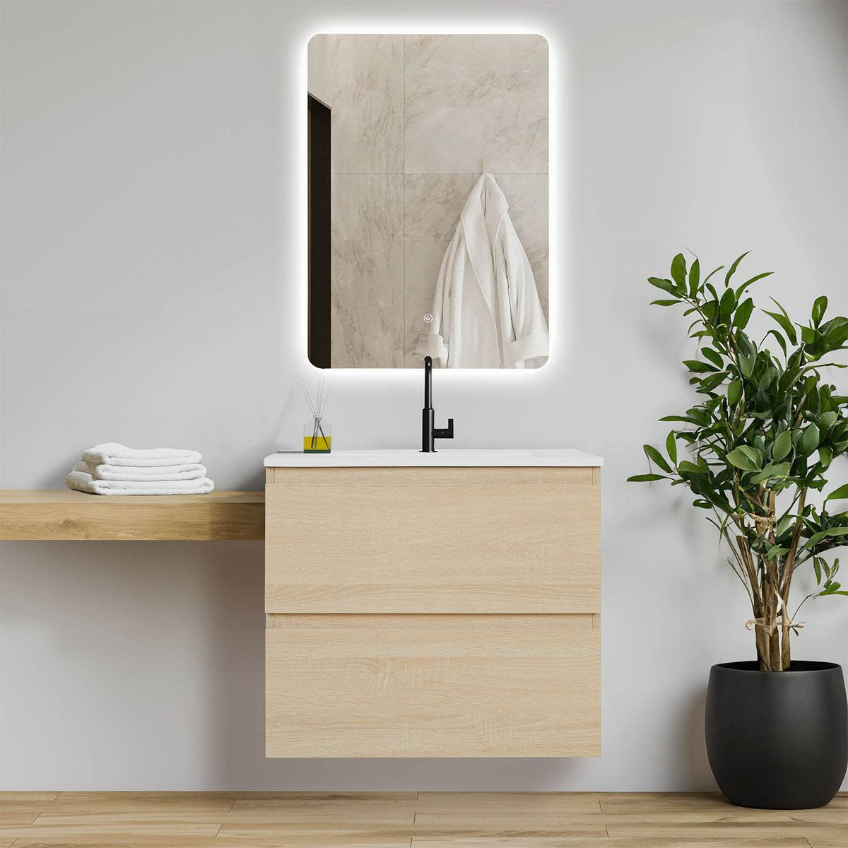 Badmöbel Set 3 tlg. Waschtisch 60 cm Holz Eiche - Palo24