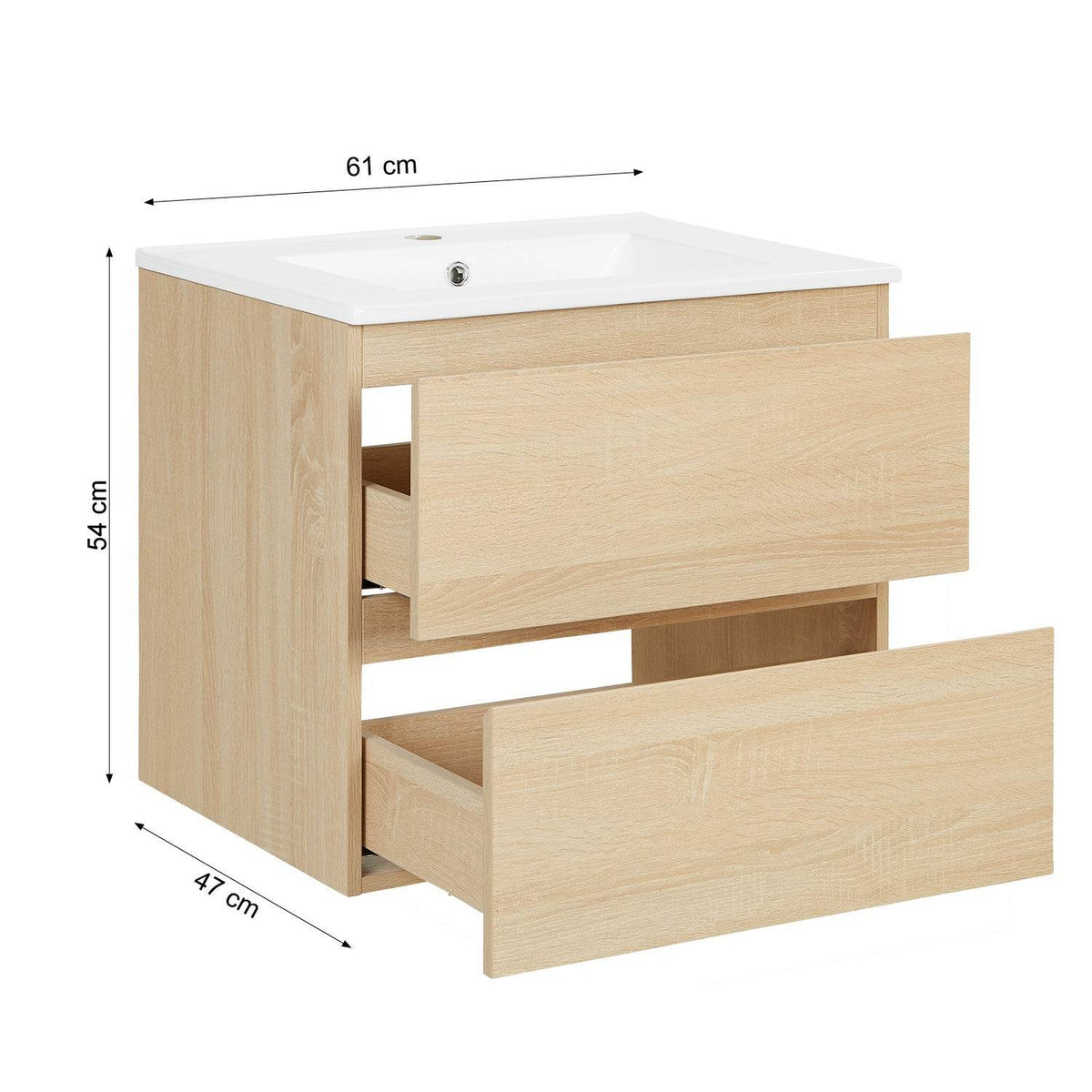 Badmöbel Set 3 tlg. Waschtisch 60 cm Holz Eiche - Palo24