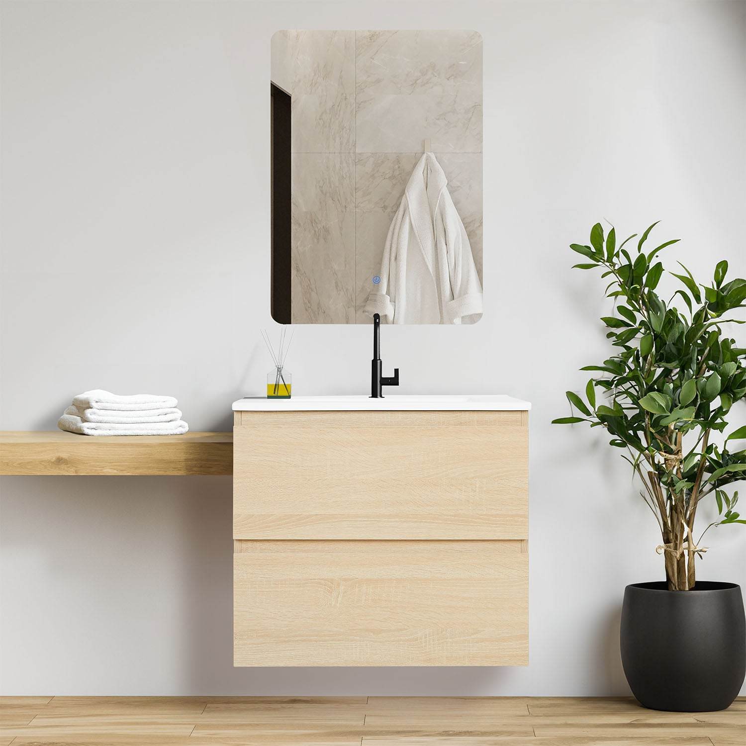 Badmöbel Set 3 tlg. Waschtisch 60 cm Holz Eiche - Palo24