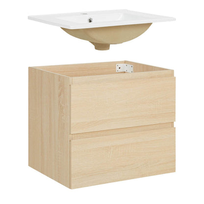 Badmöbel Set 3 tlg. Waschtisch 60 cm Holz Eiche - Palo24