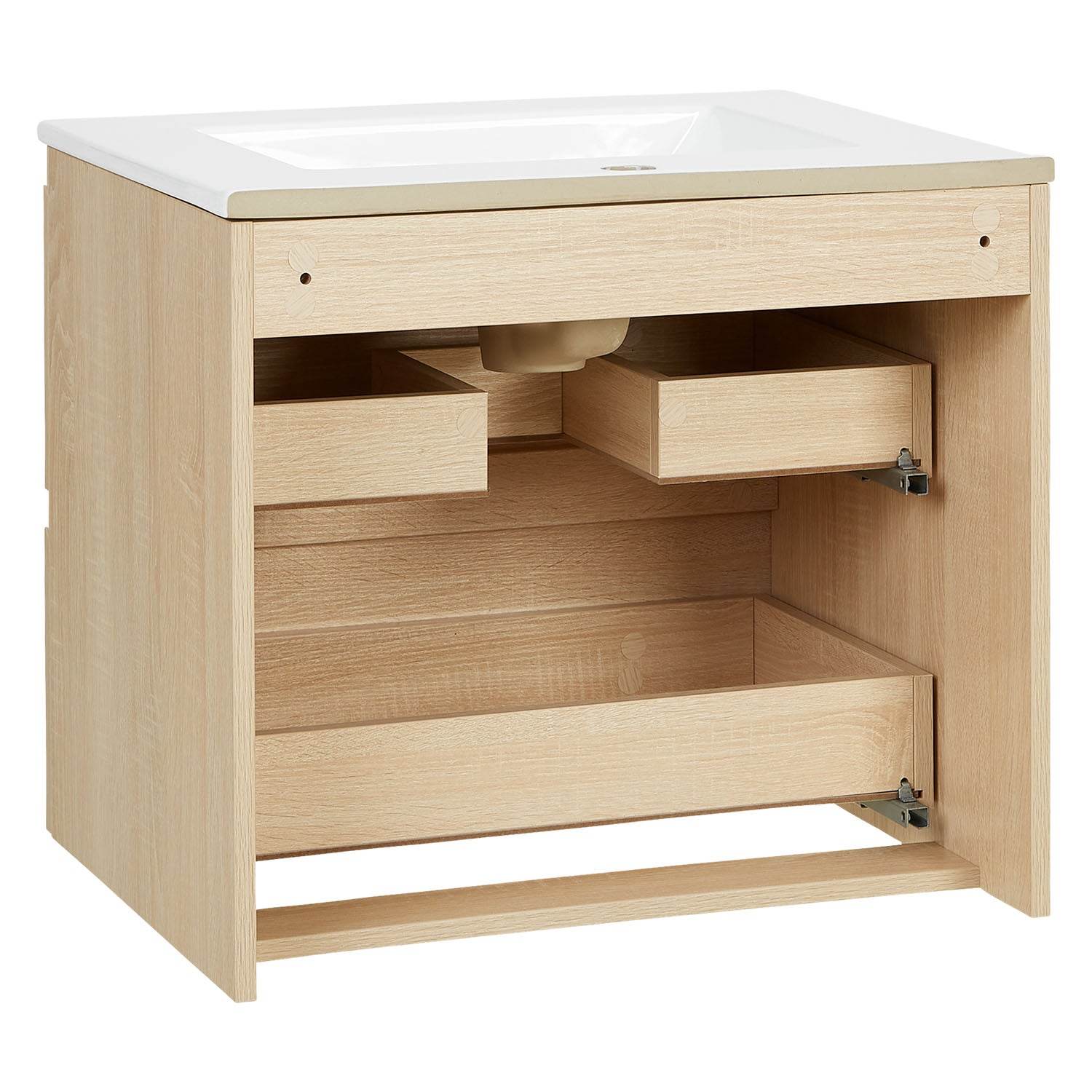 Badmöbel Set 3 tlg. Waschtisch 60 cm Holz Eiche - Palo24