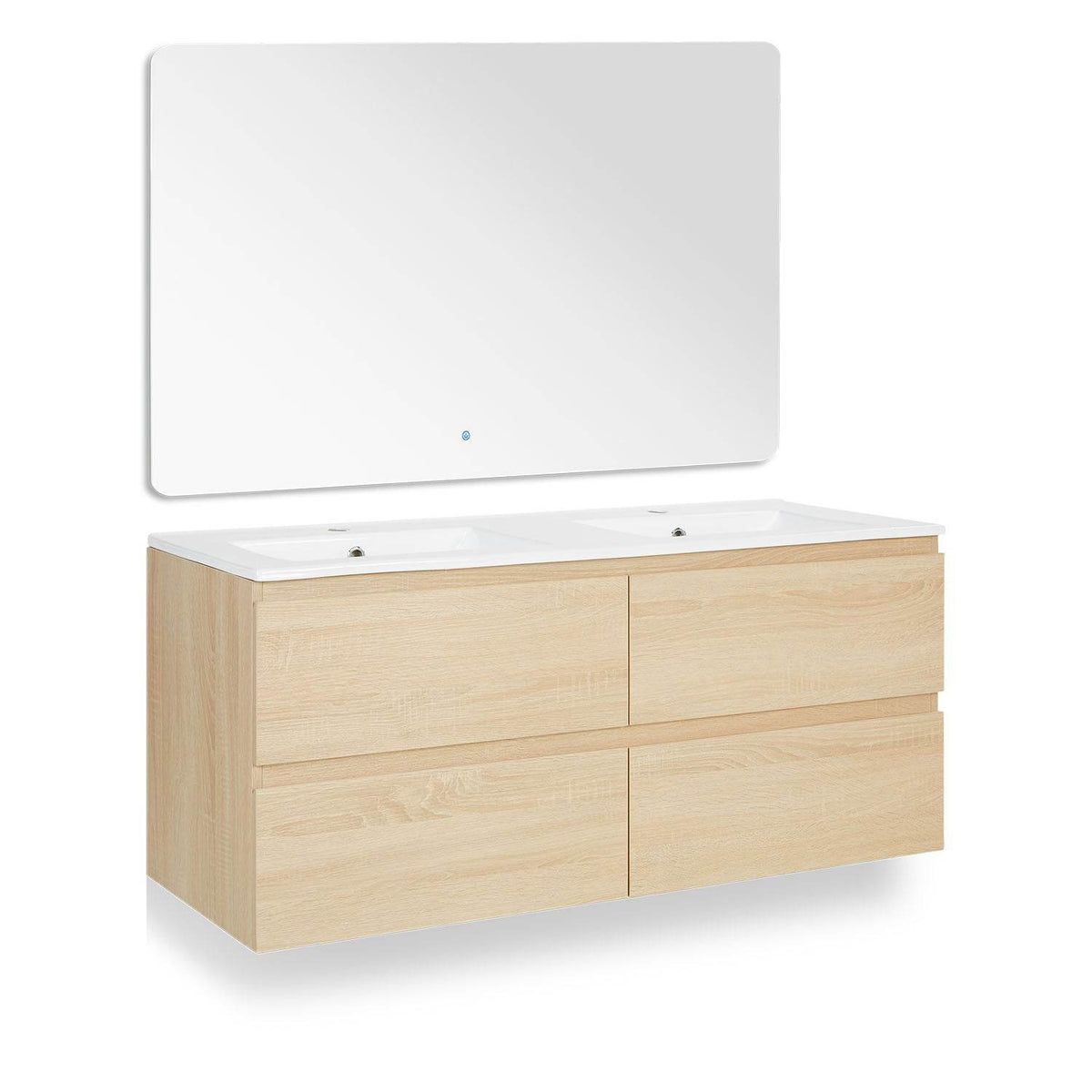 Badmöbel Set 3 tlg. Doppelwaschtisch 120 cm Holz Eiche - Palo24