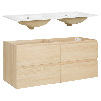 Badmöbel Set 3 tlg. Doppelwaschtisch 120 cm Holz Eiche - Palo24