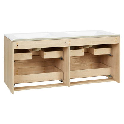 Badmöbel Set 3 tlg. Doppelwaschtisch 120 cm Holz Eiche - Palo24