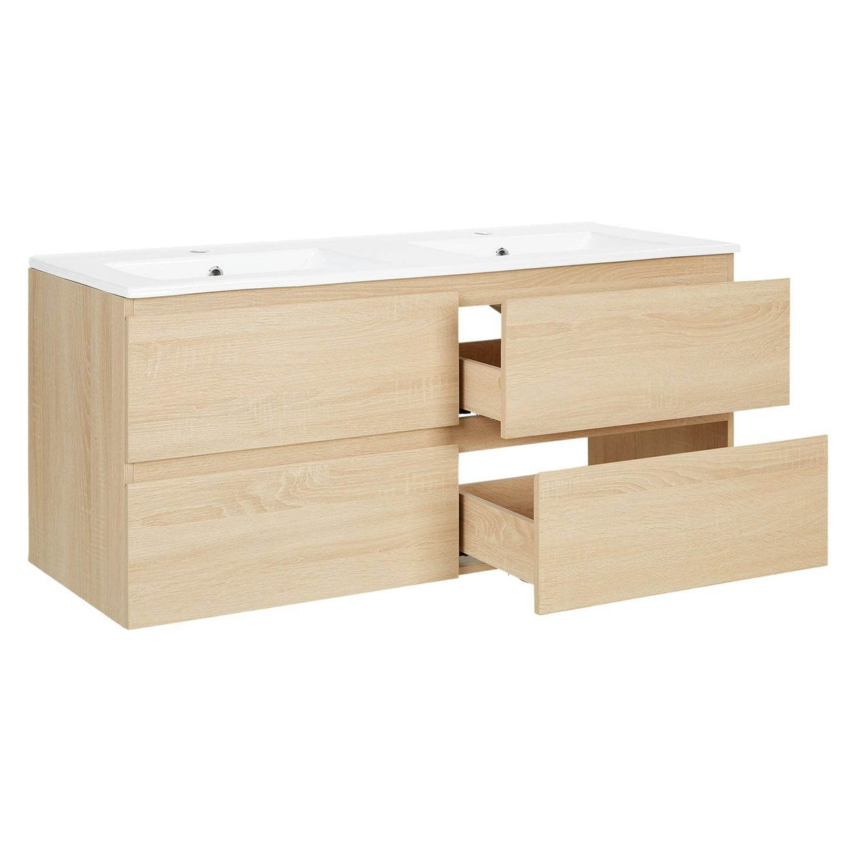 Badmöbel Set 3 tlg. Doppelwaschtisch 120 cm Holz Eiche - Palo24