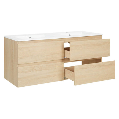Badmöbel Set 3 tlg. Doppelwaschtisch 120 cm Holz Eiche - Palo24