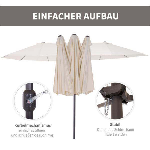 Sonnenschirm mit Handkurbel Oval Metall + Polyester Cremeweiss - Palo24