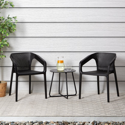 Gartenstuhl mit Armlehnen 2er Set Gartensessel Schwarz Kunststoff Stapelstühle