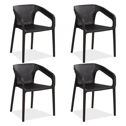 Gartenstuhl mit Armlehnen 4er Set Gartensessel Schwarz Stühle Kunststoff