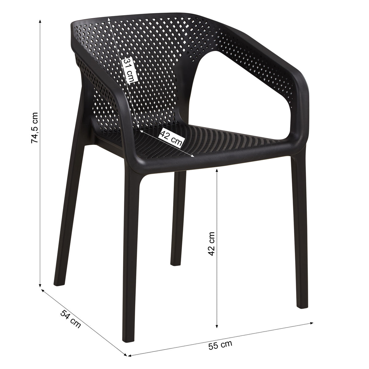 Gartenstuhl mit Armlehnen 4er Set Gartensessel Schwarz Stühle Kunststoff