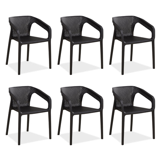 Gartenstuhl mit Armlehnen 6er Set Gartensessel Schwarz Kunststoff