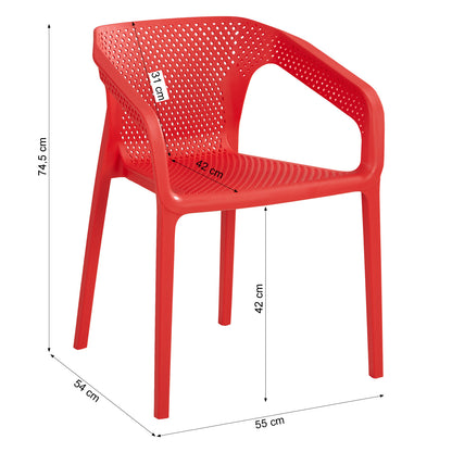 Gartenstuhl mit Armlehnen 4er Set Gartensessel Rot Kunststoff Stapelstühle
