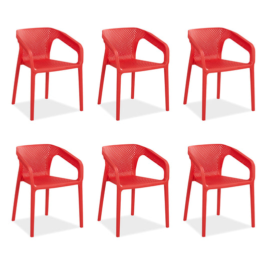 Gartenstuhl mit Armlehnen 6er Set Gartensessel Rot Kunststoff Stapelstühle