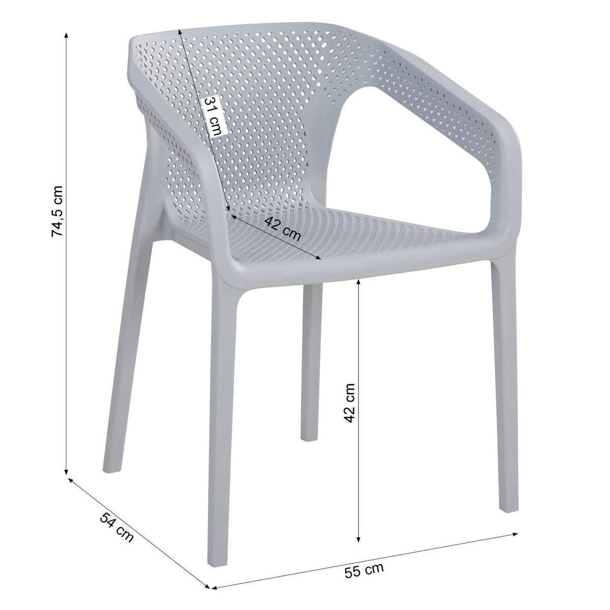 Gartenstuhl mit Armlehnen 2er Set Gartensessel Grau Kunststoff Stapelstühle