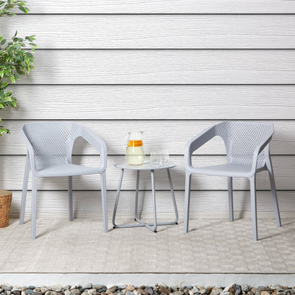 Gartenstuhl mit Armlehnen 4er Set Gartensessel Grau Kunststoff Stapelstühle