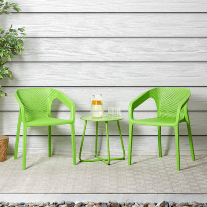 Gartenstuhl mit Armlehnen 4er Set Gartensessel Grün Kunststoff Stapelstühle