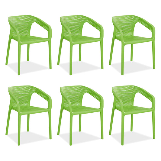 Gartenstuhl mit Armlehnen 6er Set Gartensessel Grün Kunststoff Stapelstühle