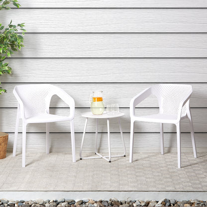 Gartenstuhl mit Armlehnen 2er Set Gartensessel Weiss Kunststoff Stapelstühle