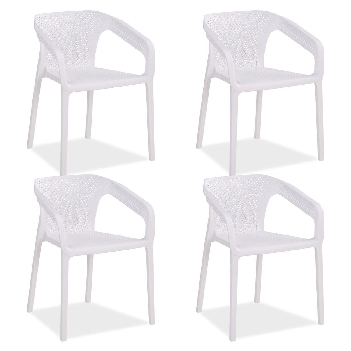 Gartenstuhl mit Armlehnen 4er Set Gartensessel Weiss Kunststoff Stapelstühle