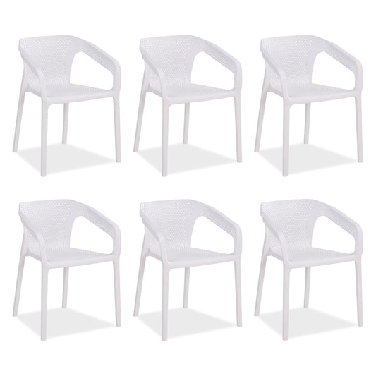 Gartenstuhl mit Armlehnen 6er Set Gartensessel Weiss Kunststoff Stapelstühle