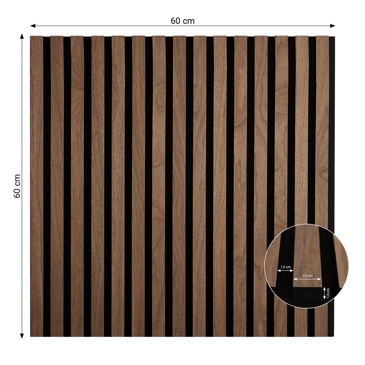 4er-Set | Akustikpaneele Wandpaneele 60 x 60 cm Braun Walnuss | Holz | 3D Leisten - Palo24