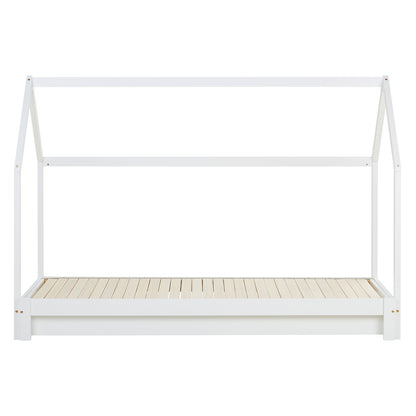 Hausbett 90x200 cm Weiss | Funktionsbett ausziehbar zum Doppelbett | mit Lattenrost | mit Matratzen